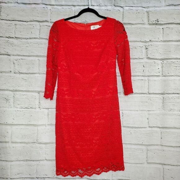 Eliza J Red Lace Sheath Dress knee length - Picture 1 of 12